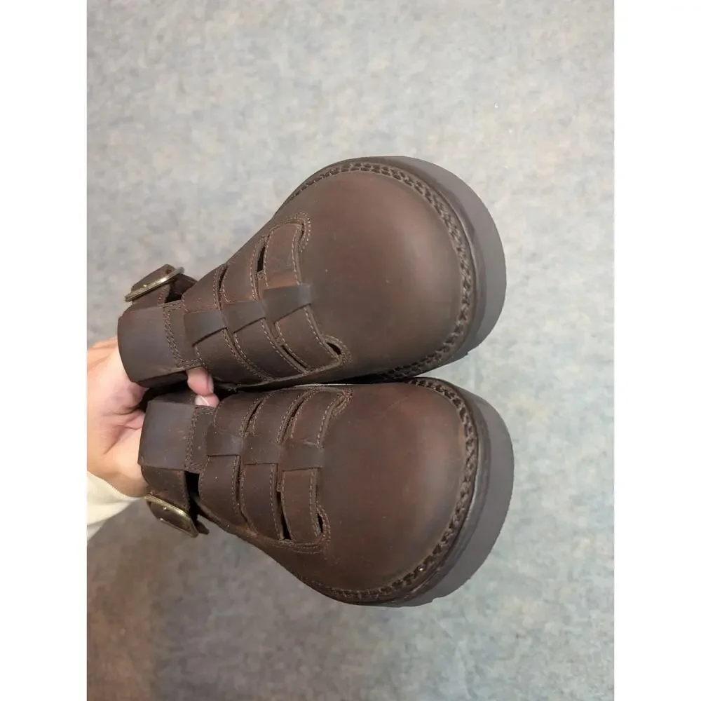 Natural Sport Brown Leather Fisherman Sandals 6.5M T-Strap Sole Massage Comfort